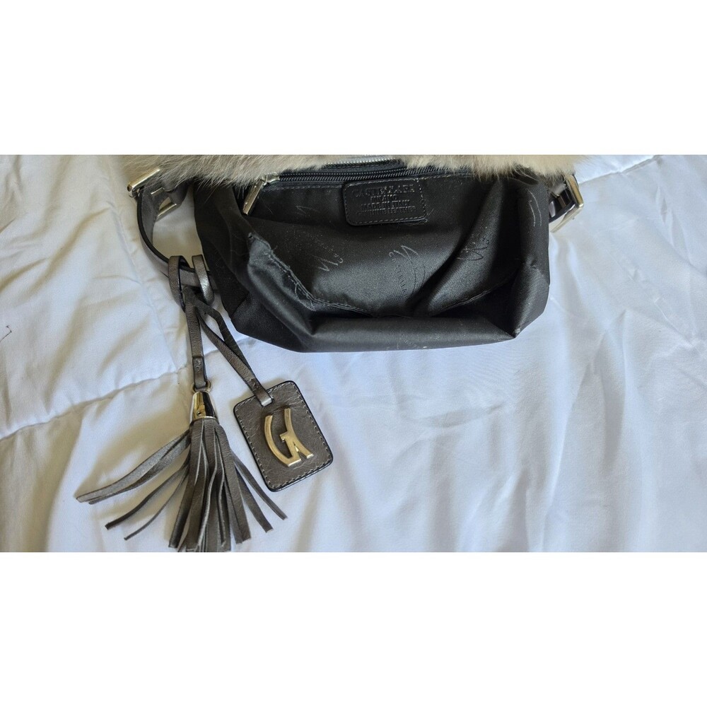VTG Castellari Milano Italy Genuine Fox Fur Leather Handbag Gray Y2K Luxury - Picture 14 of 16